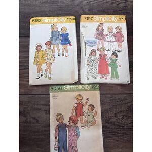 Vintage 1970s Retro Sew Pattern LOT 3 Boho Toddler Girl 2 3 Dresses Tops Coat